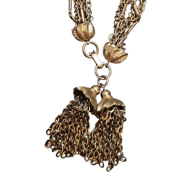 Vintage Unsigned Multi Chain Double Tassel Bracelet (A8721) - Picture 3 of 4